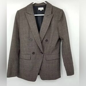 Loft Women Plaid Double Breasted Blazer Jacket Size 18